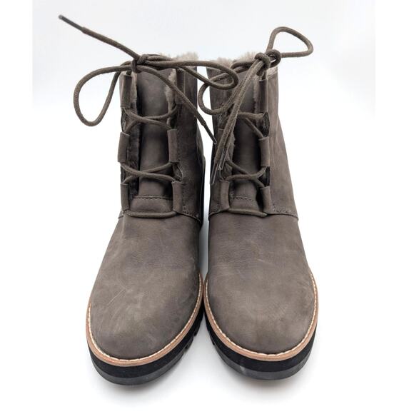 Eileen Fisher Alpine Shearing Leather Wedge Booties Graphite Size US10 EU41 - Picture 2 of 10